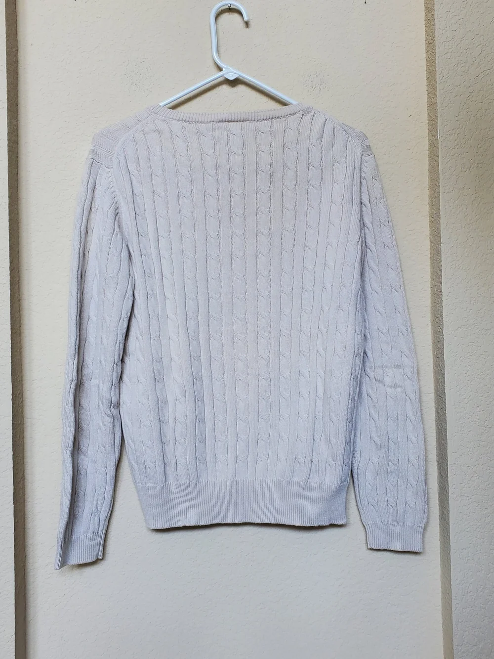 Lacoste Cream Cable Knit Crewneck Sweater with Green Logo. Size XL - Picture 6 of 8
